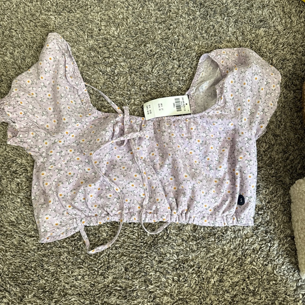 Hollister Purple Ruched Tie Front Cap Sleeve Blouse